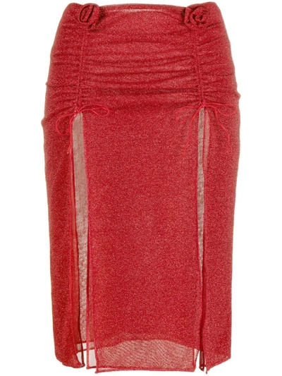 Oseree Midi Skirt In Lurex Knit In Red