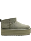 Ugg Classic Ultra Mini P Low Heels Ankle Boots In Green Suede In Green