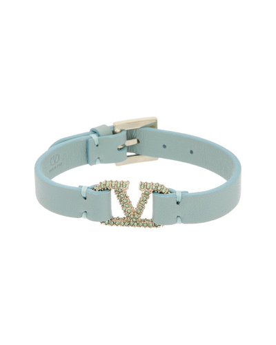 Valentino Garavani Valentino Vlogo Leather Bracelet In Blue