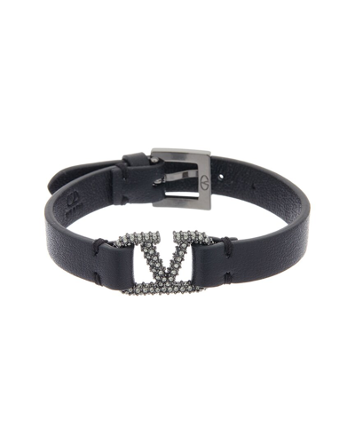Valentino Garavani Valentino Vlogo Leather Bracelet In Black