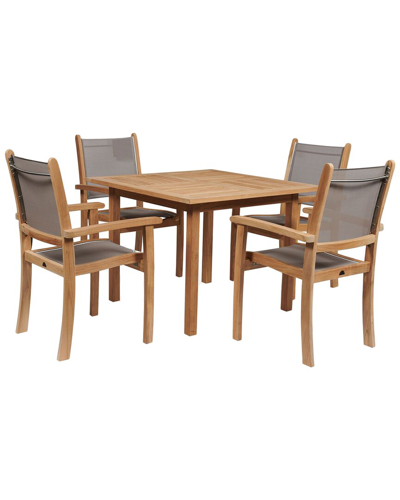 Curated Maison Perrin 5-piece Teak Square Table Outdoor Dining Set In Taupe