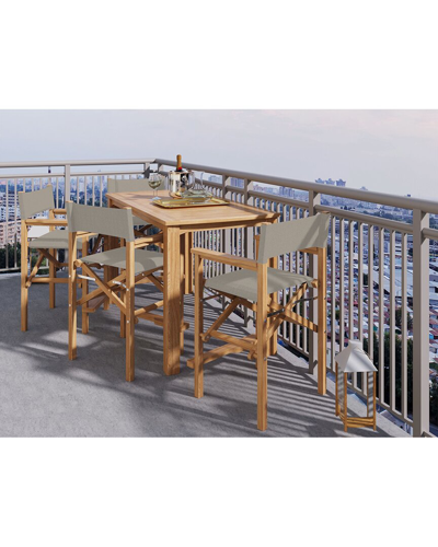 Curated Maison Direceur 5-piece Counter Height Teak Outdoor Dining Set In Taupe