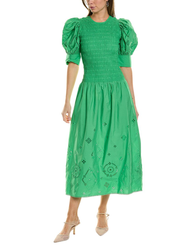 Ganni Broderie Anglaise Maxi Dress In Green