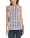 Ganni Seersucker Checked Sleeveless Button-front Shirt In Purple