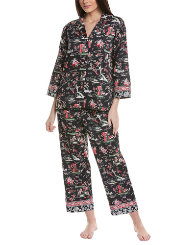 Natori Kana Print Cotton Pajama Set In Black