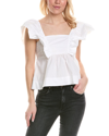 Ganni Cotton Poplin Ruffle Blouse Bright White In White
