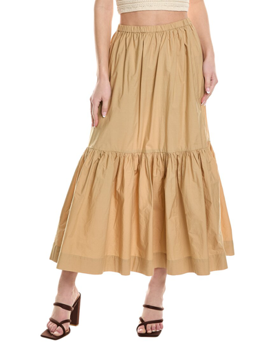 Ganni Cottonpoplin Maxi Flounce Skirt In Brown