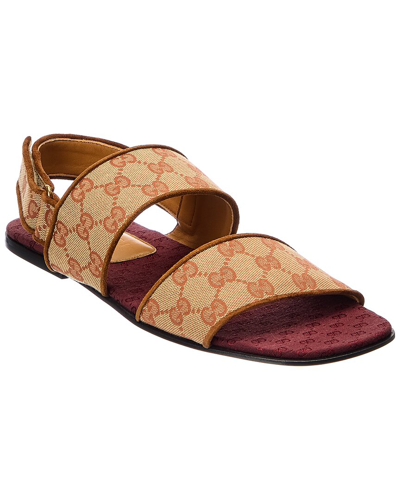 Gucci Gg Canvas & Suede Sandal In Brown