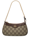 Gucci Women Beige Shoulder Bag With Gg Plaque On The Front And Chain-link Handle In Gg Canvas Woman In Multi