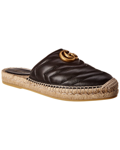 Gucci Double G Leather Espadrille In Black