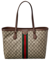 GUCCI GUCCI OPHIDIA MEDIUM GG SUPREME CANVAS & LEATHER TOTE