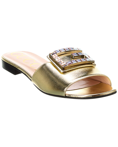 Gucci Madelyn Jewel Leather Sandal In Gold