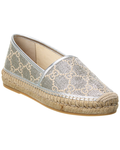 Gucci Gg Canvas & Leather Espadrille In Silver