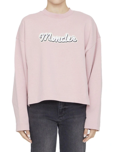 Moncler Cotton Sweatshirt With Logo In Pink