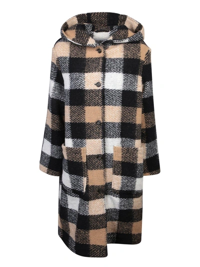 Woolrich Checked Long-sleeved Coat In Beige