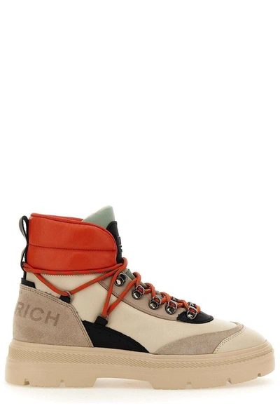 Woolrich Panelled Lace-up Ankle Boots In Beige Corallo