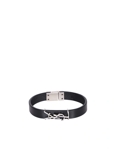 Saint Laurent Bracelet Cassandre Logo Plaque Bracelet In Black