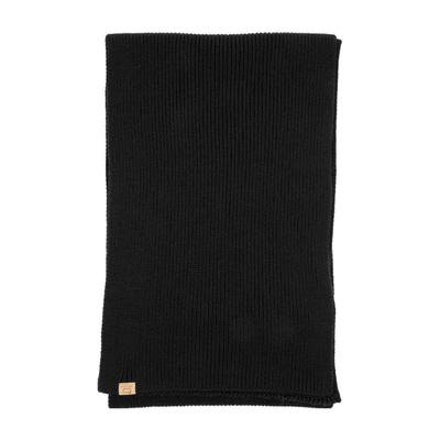 Woolrich Logo Patch Ribbed Scarf In Black