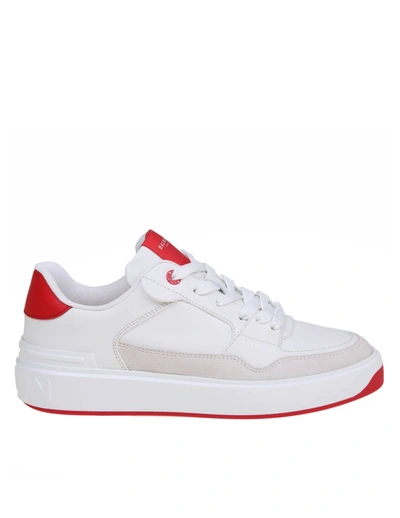 Balmain B-court Flip 皮质运动鞋 In Blanc/rouge