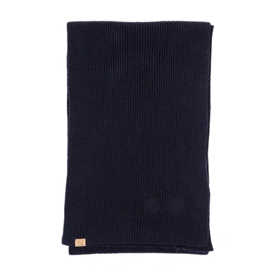 Woolrich Logo Patch Ribbed Scarf In Blue