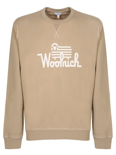 Woolrich Logo Printed Crewneck Sweatshirt In Brown