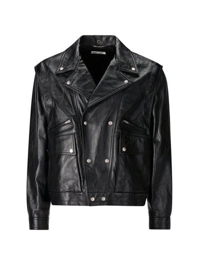 Saint Laurent Crinkled-effect Biker Leather Jacket In Default Title