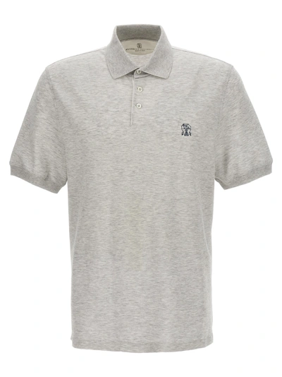 Brunello Cucinelli Logo Print Polo Shirt In Gray