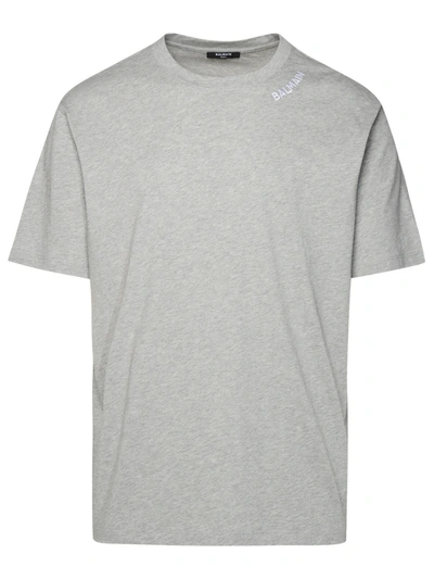 Balmain Man Grey Cotton T-shirt In Grey