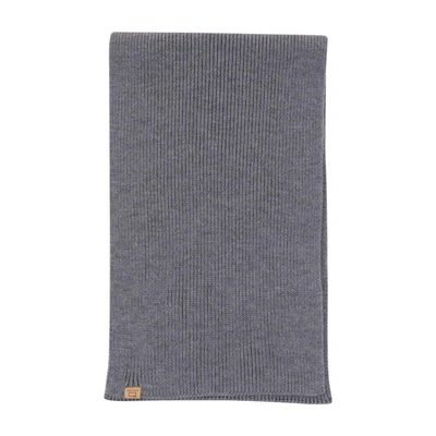 Woolrich Logo Patch Ribbed Scarf In Grey