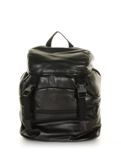 Saint Laurent Logo Printed Buckle Fastening Backpack In Nero