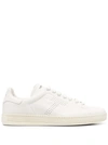 TOM FORD TOM FORD WARWICK WHITE LOW-TOP SNEAKERS WITH PERFORATED T AND EMBOSSED LOGO ON HEEL TAB IN LEATHER M