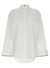 Brunello Cucinelli Oversized White Shirt With Contrasting Hem In Cotton Blend Woman In White