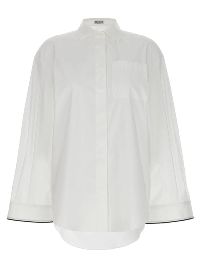 Brunello Cucinelli Contrast-border Poplin Shirt In White