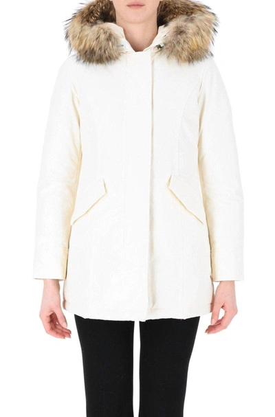 Woolrich Hooded Padded Parka Coat In White