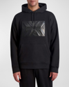 KARL LAGERFELD PARIS WHITE LABEL MEN'S HERRINGBONE FLEECE HOODIE WITH LEATHER PATCH