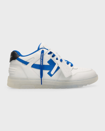 Off-white Men's Out Of Office Clear-sole Leather Low-top Sneakers In White Nav