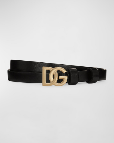 Dolce & Gabbana Dg Logo Skinny Leather Belt In Black/ L Go