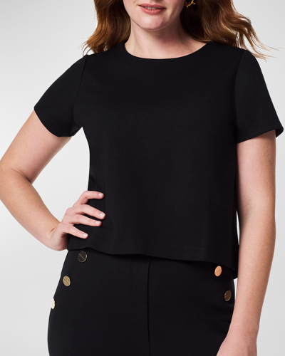 Spanx The Perfect Short-sleeve Crewneck Top In Classic Black