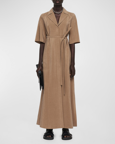 Joseph Dareau Elbow-sleeve Twill Maxi Shirtdress In Frozen Mocha