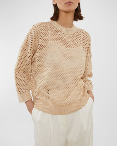 Peserico Shimmer Knit Polo Sweater In Raffia