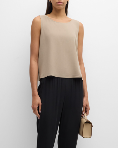 Eileen Fisher Scoop-neck Georgette Crepe Shell In Briar
