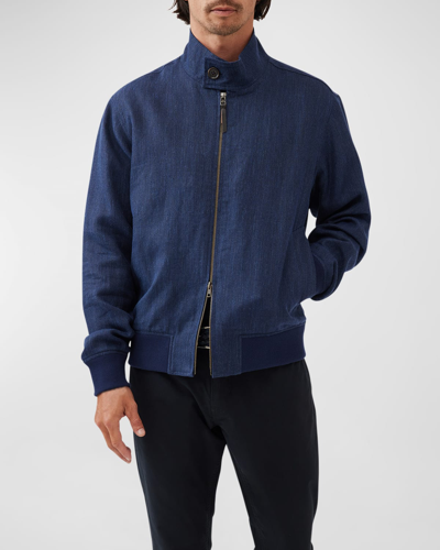 Rodd & Gunn The Cascades Linen & Wool Zip-up Bomber Jacket In Deep Ocean