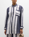 Lemlem Mariam Striped Button-front Shirt In Debre Navy