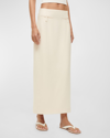 Staud Smith Tailored Midi Column Skirt In Ecru