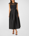 SHOSHANNA PLEATED FLORAL LACE MIKADO GOWN
