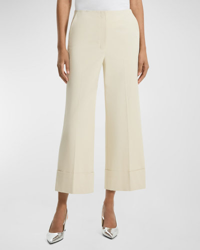 Theory Patton High-waist Wide-leg Cuff Trousers In Sand