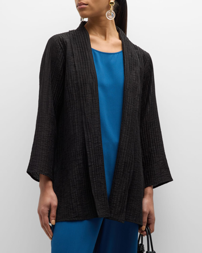 Eileen Fisher Shawl-collar Crinkled Open-front Jacket In Black