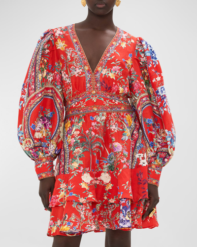 Camilla Button-front Floral Silk Frill Mini Dress In The Summer Palace