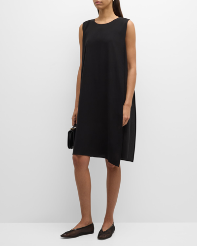 Eileen Fisher Sleeveless Georgette Crepe Midi Tank Dress In Black