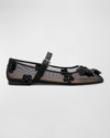 Mach&mach Sequined Floral-appliqué Mary Jane Flats In Black